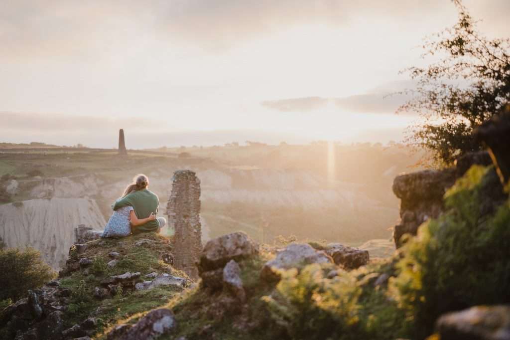Cornwall Wedding Photography. A beautiful Engagement Shoot at sunset around the mines of St Cleer, Cornwal