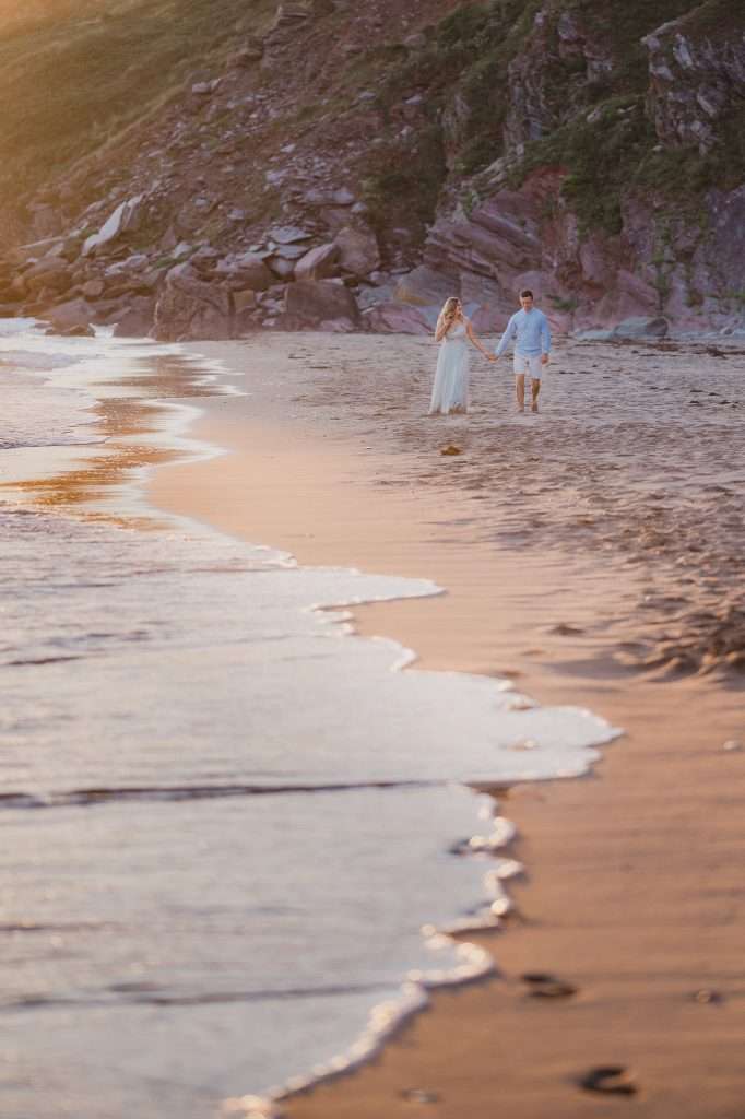 Cornwall Wedding Photography. A beautiful Engagement Shoot at sunset at Whitsand Bay, Cornwall