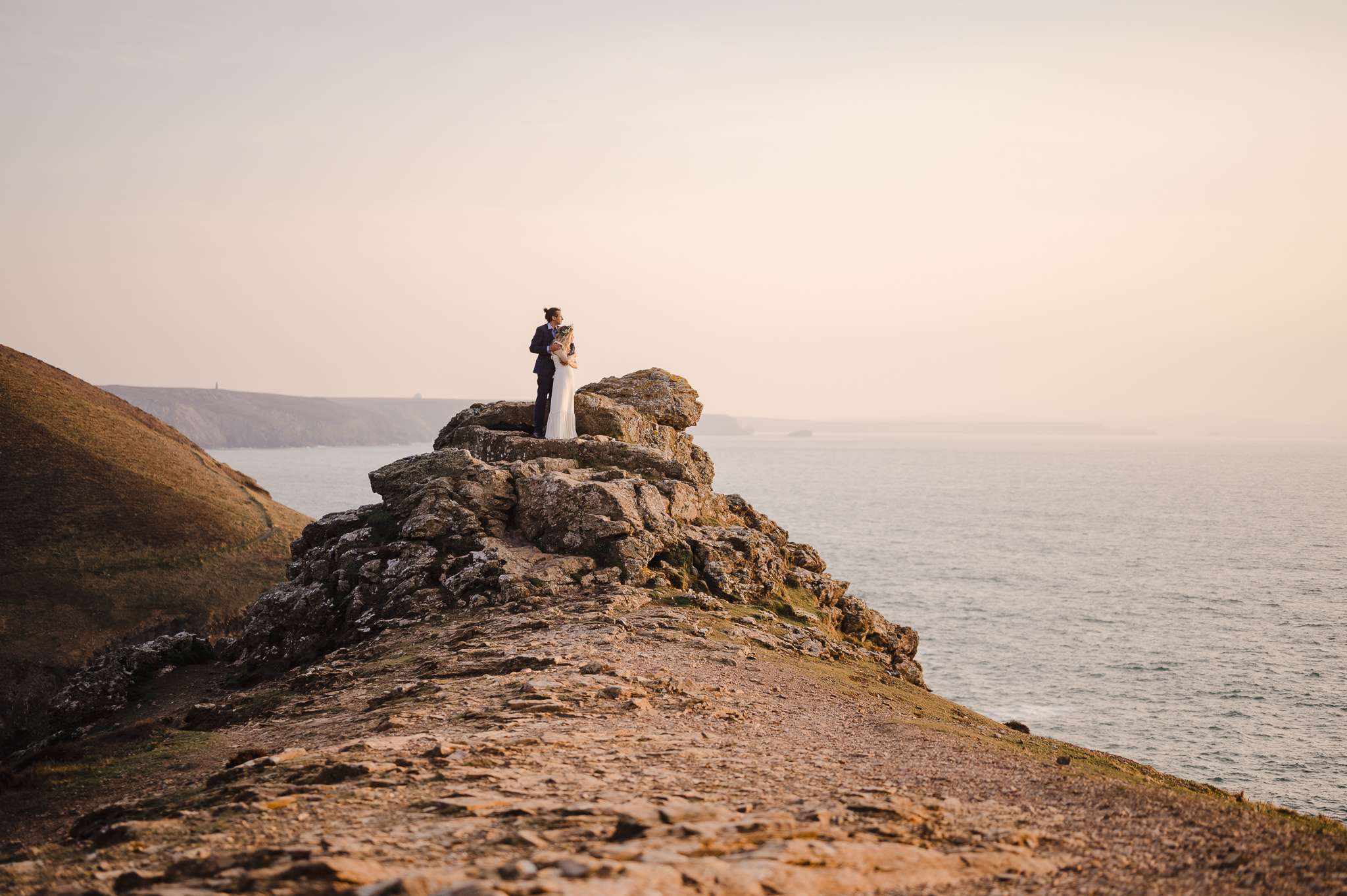 Best Places To Elope In Cornwall | Cornwall Wedding Photographer | On The Cliff Tops At Chapel Porth