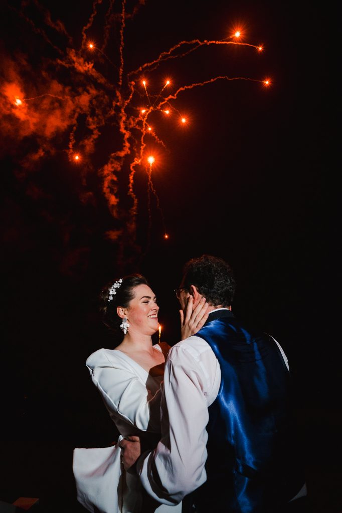Wedding day fireworks at Polurrian, Cornwall