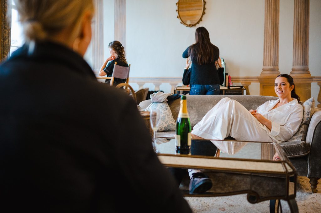 Bridal Party getting ready for a winter wedding at Rockbeare Manor