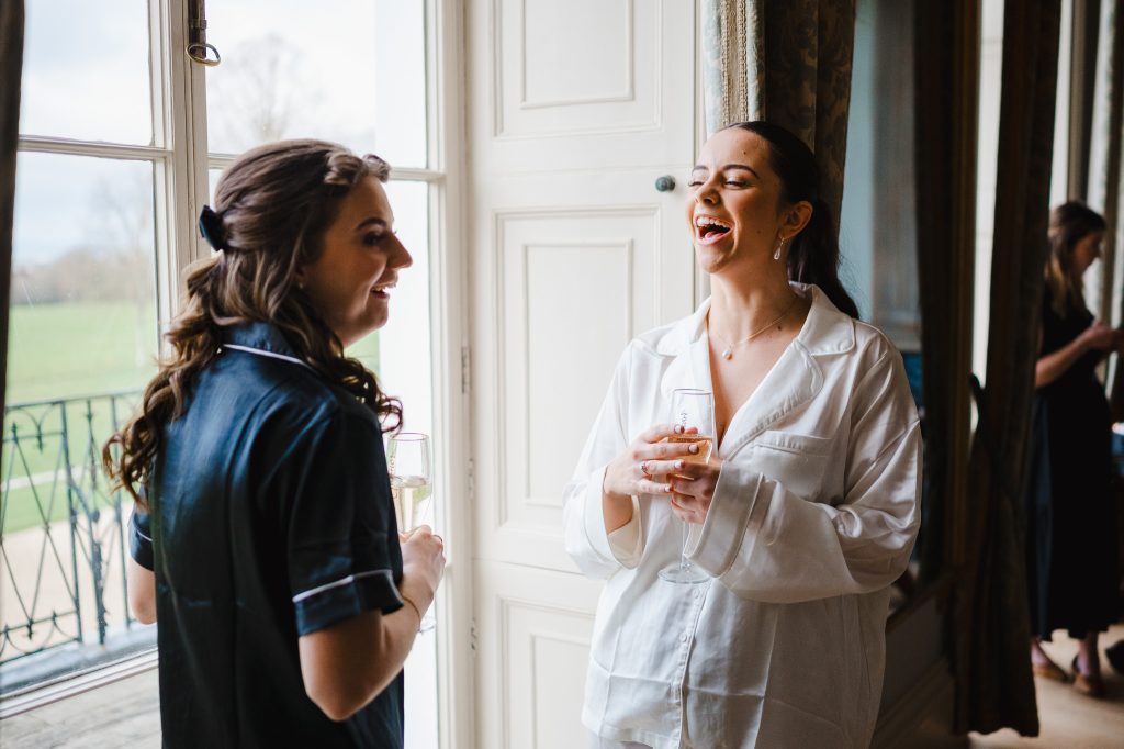Bridal Party getting ready for a winter wedding at Rockbeare Manor